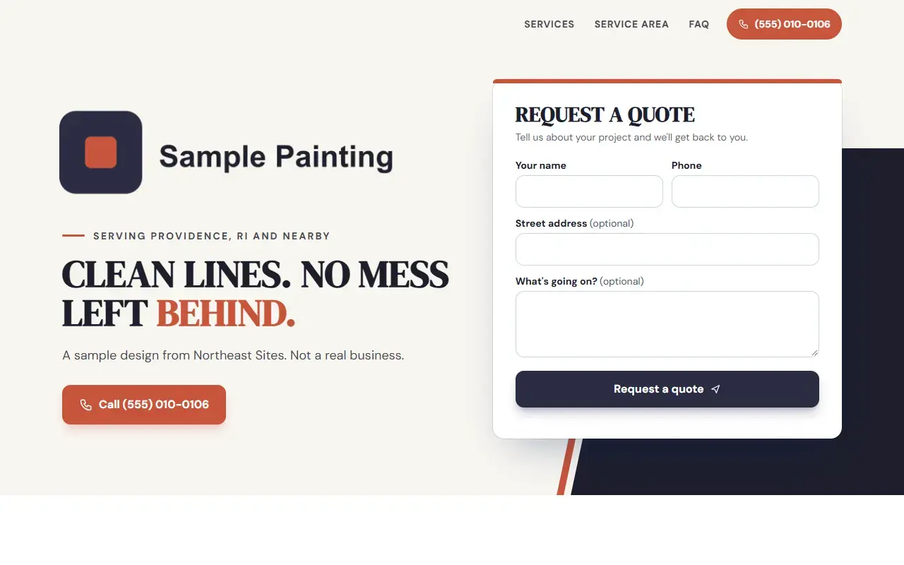Sample painting website design made with our template. It shows a made-up business, not a real company.